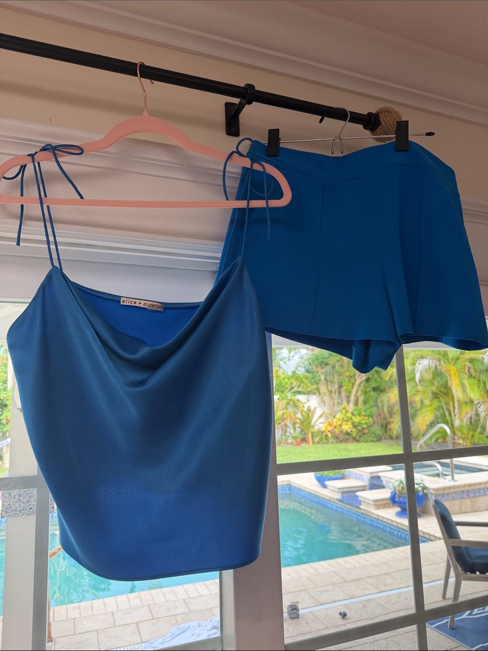 Alice + Olivia Electric Blue Cowl Cami and Short matching set. Size 10 short